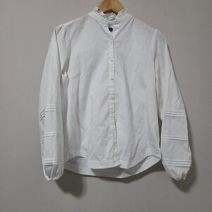 Biltmore White Ruffle Neck Pintuck Long Sleeve‎ Button Down Blouse XS